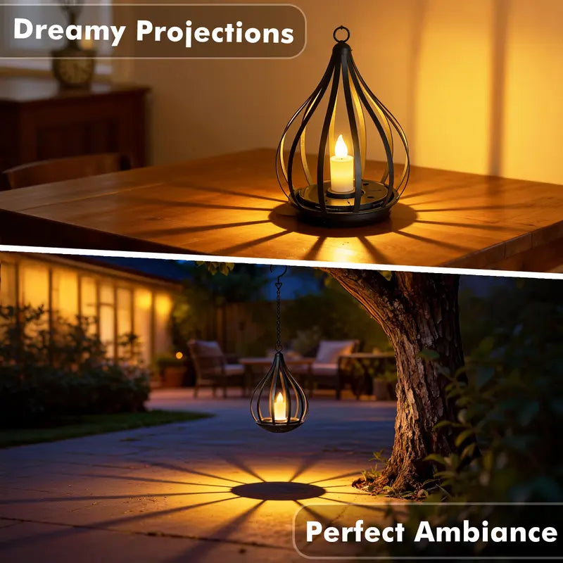 Solar Garden Lights Outdoor Metal Solar Water Drop Shape Candle Lantern