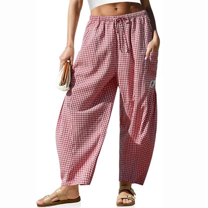 Women's Wide Leg Plaid Pants With Pockets