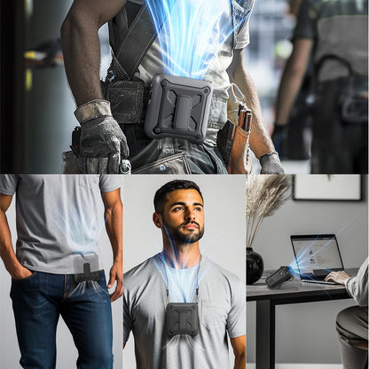 💨 5-in-1 Portable Waist Fan with 14500mAh PowerBank – High-Speed Outdoor Cooling Fan