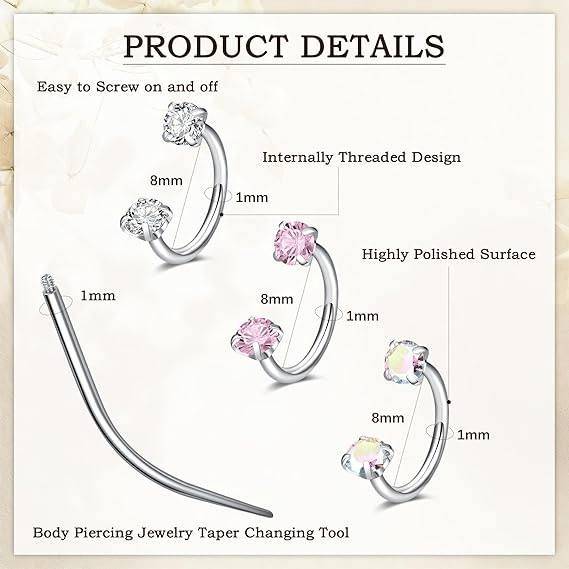 💖Zirconia Horseshoe Ring with Threaded Gems for Piercings
