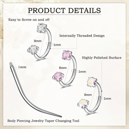 💖Zirconia Horseshoe Ring with Threaded Gems for Piercings
