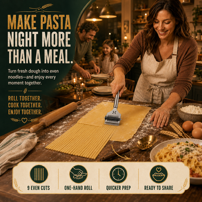 Stainless Steel 9-Wheel Rolling Noodle Cutter – Fast, Even Homemade Pasta Strips