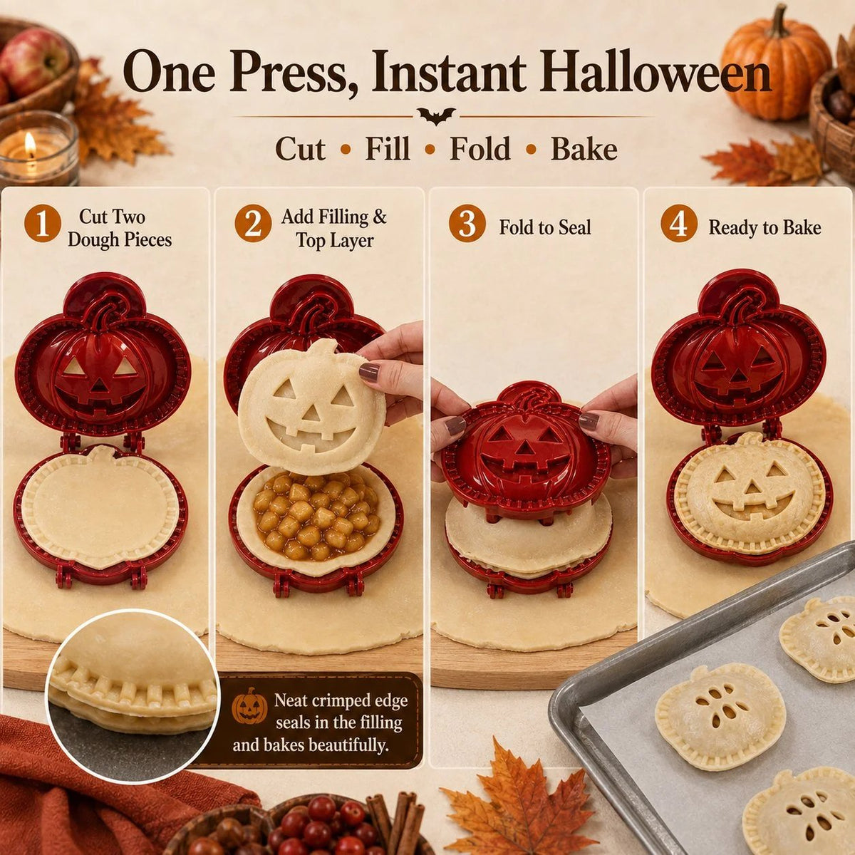 🎃 Halloween Mini Pie Mold Set – 8 Spooky Designs for Easy Festive Baking