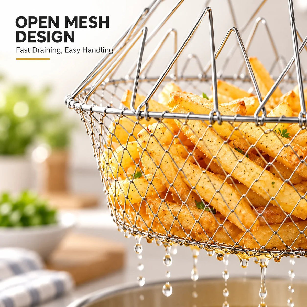 🔥Hot Sale 50% OFF – Foldable Stainless Steel Frying Basket & Colander ✨