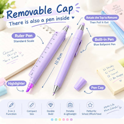 5-in-1 Multifunction Ruler Stylus Pen – 0.5mm Writing & Marker Tool