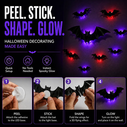 3D LED Glowing Bat Wall Decorations – Halloween Flying Bat Swarm Set