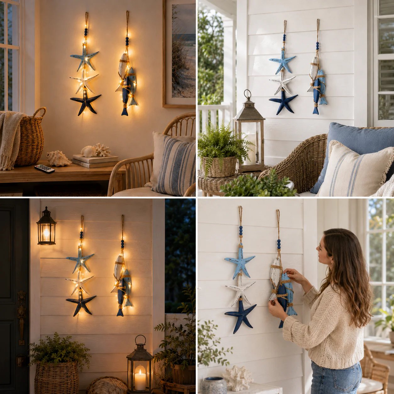 ⭐2026 OFERTA ESPECIAL🐟🌊Decoración Colgante de Estrella de Mar y Pez de Madera Iluminada Estilo Costero