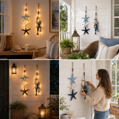 ⭐2026 OFERTA ESPECIAL🐟🌊Decoración Colgante de Estrella de Mar y Pez de Madera Iluminada Estilo Costero