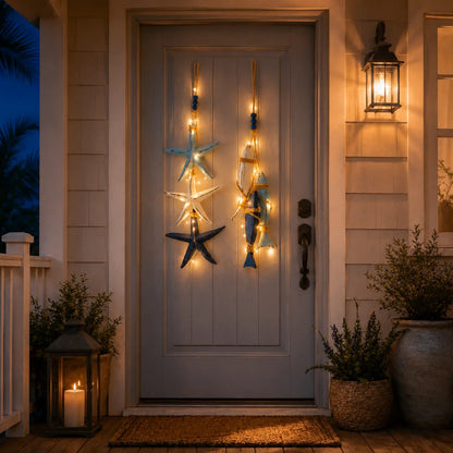 ⭐2026 OFERTA ESPECIAL🐟🌊Decoración Colgante de Estrella de Mar y Pez de Madera Iluminada Estilo Costero