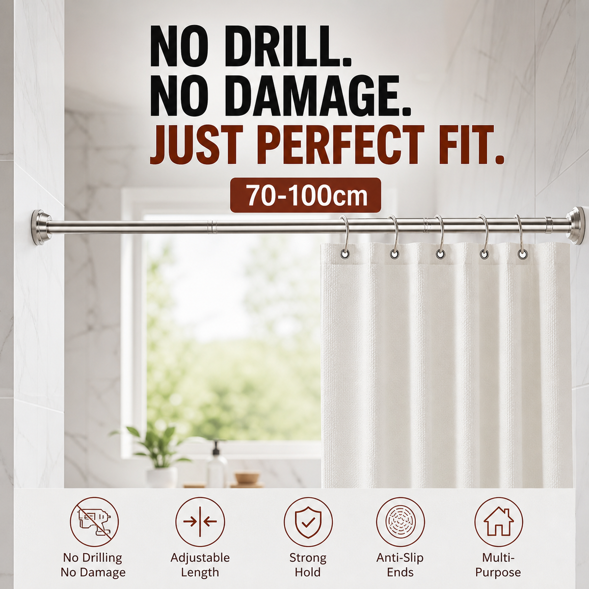 🥼👚 Create storage space anywhere anytime！Adjustable No-Drill Tension Rod