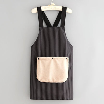Unisex apron with pockets, featuring a cross-back strap design and including a towel