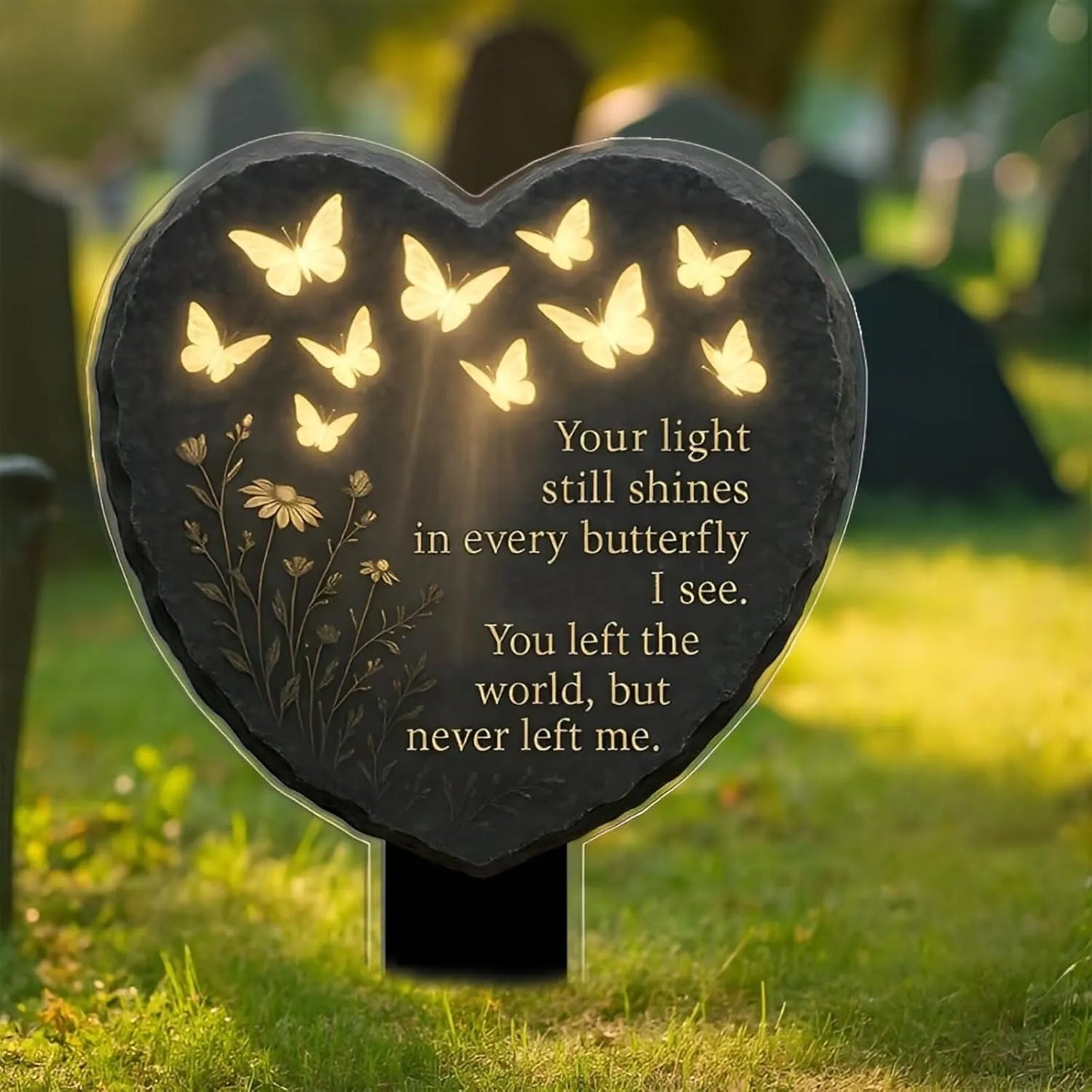 🦋💖 Unique Butterfly Heart-Shaped Floral Acrylic Outdoor Memorial Plaque