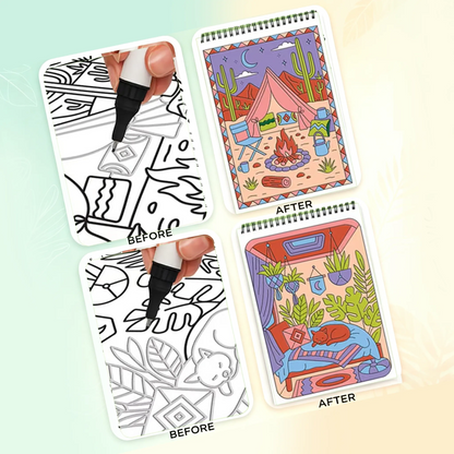 🌿  Guided Flow Art Coloring Pad with Double-Sided Markers 🎨