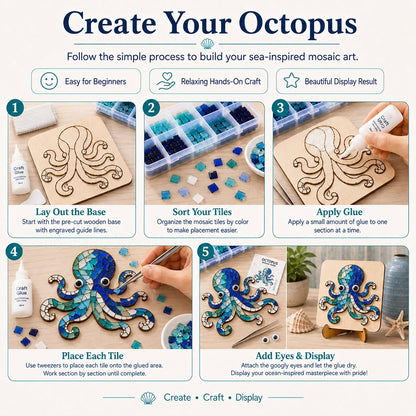 🔥 ÚLTIMO DÍA 49% DE DESCUENTO – 🌊 Kit de Mosaico de Pulpo | Artesanía de Vidrio DIY para Principiantes con Instrucciones Paso a Paso