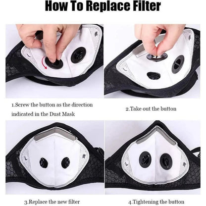 Mascarilla antipolvo con filtro de carbono reutilizable – Diseñada para estilos de vida activos