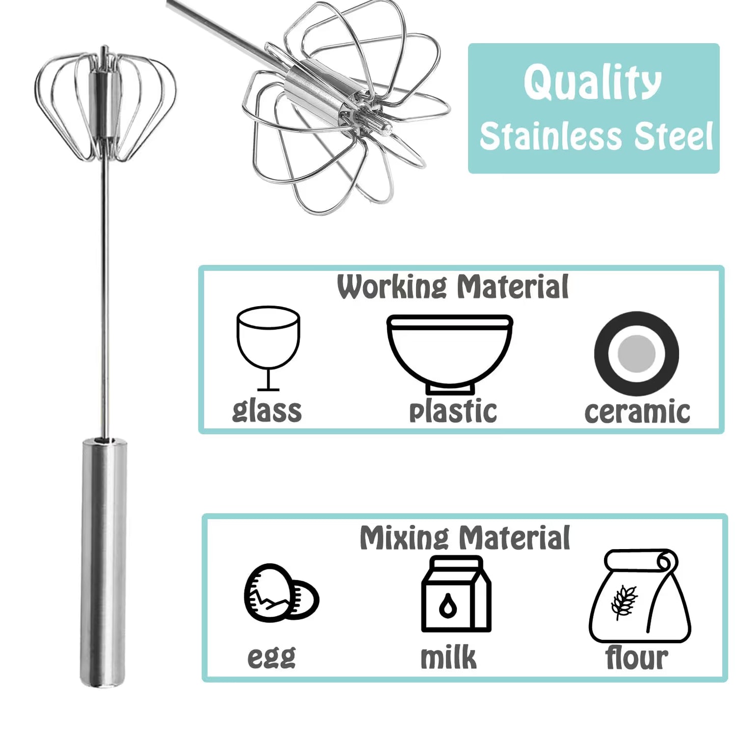Semi-Automatic Stainless Steel Push Rotary Whisk Set