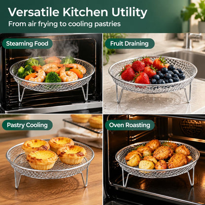 ✨Buy 1 Get 1 Free - Stainless Steel Air Fryer Rack Elevated Oil Draining Basket Multi-Tier Grilling Mesh Stand