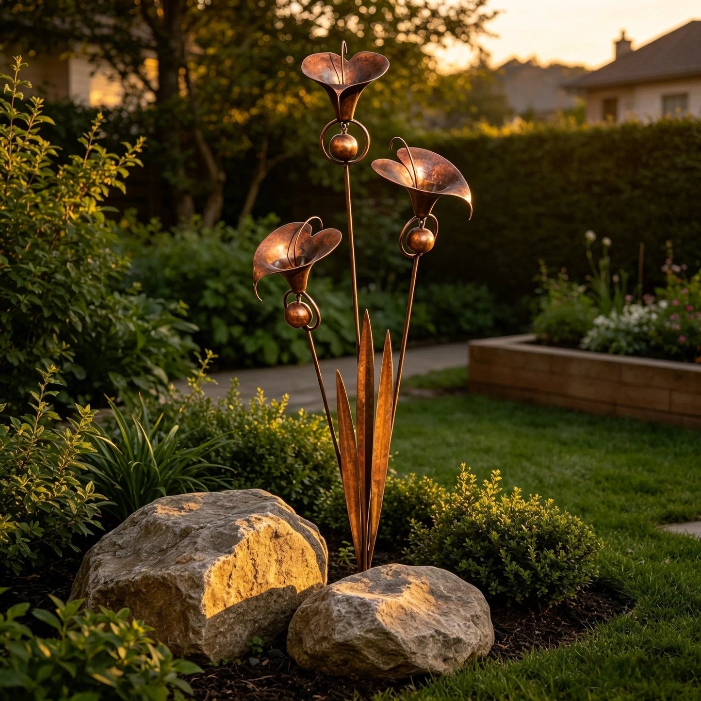 🏡Three Calla Lilies Garden Stake with Bells