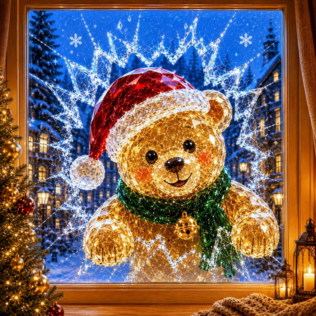 🔥Limited time 49% OFF -✨🎄19.7'' Crystal Christmas Break-In Window Decal — Shattered-Glass Holiday Window Decoration