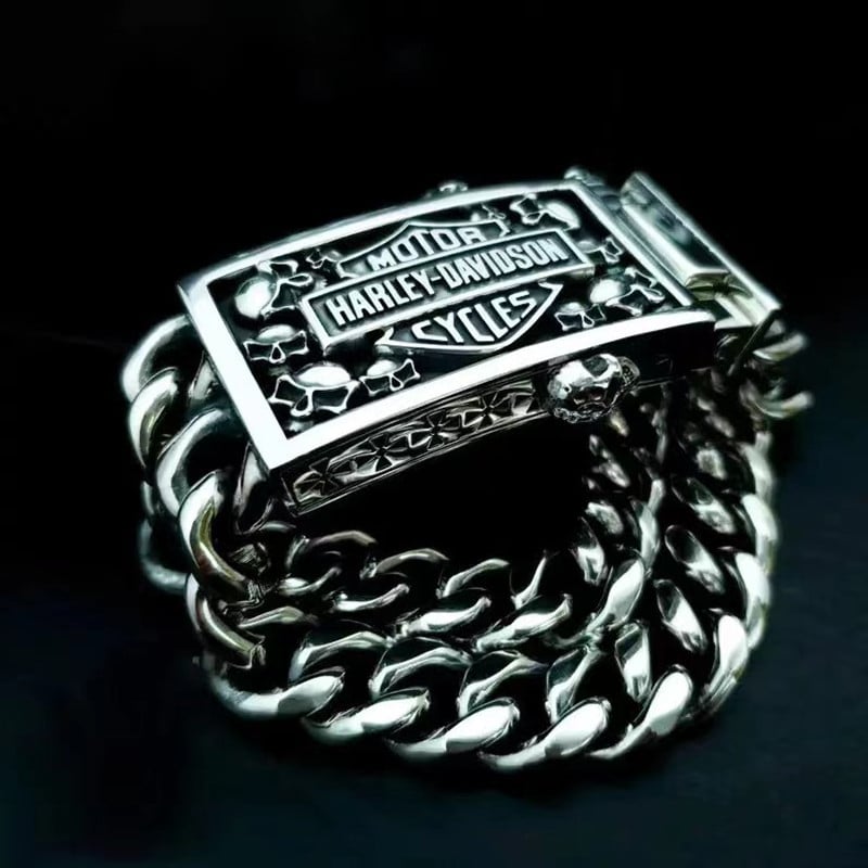 HOT SALE-Armed Forces Destiny Struggle Skull Interlock Silver Bracelet