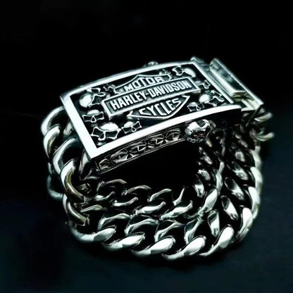 HOT SALE-Armed Forces Destiny Struggle Skull Interlock Silver Bracelet