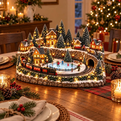 50% OFF | 🚂 Animated Holiday Train & Ice Rink Scene – Lighted Christmas Village Display ✨