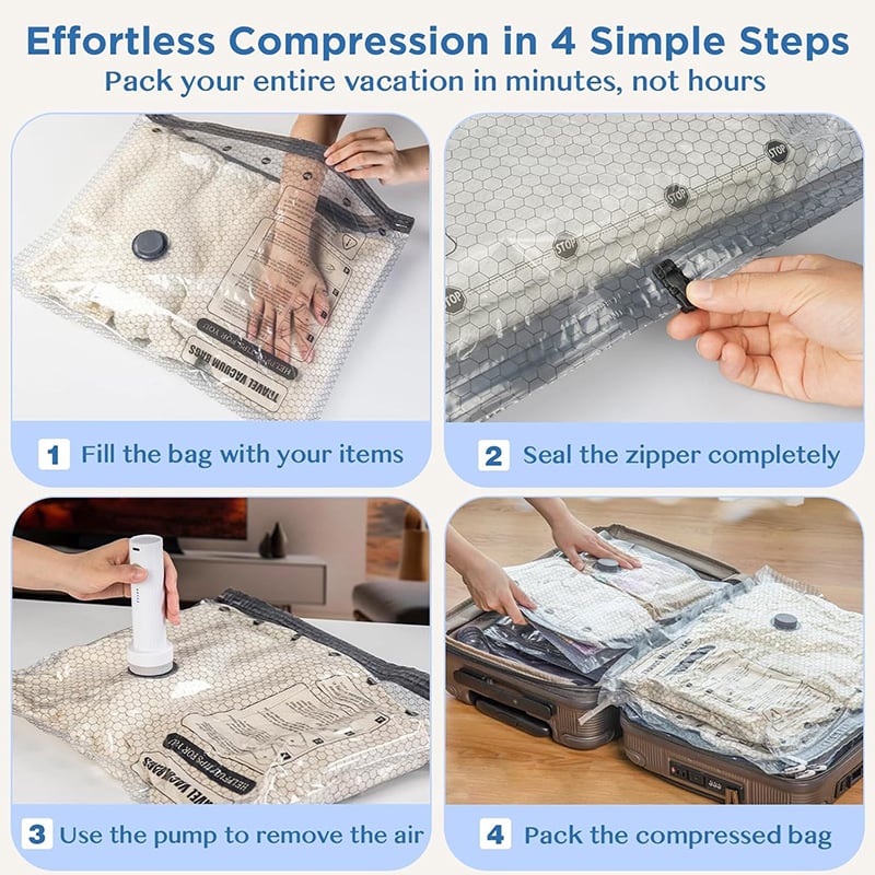 🎁 Cordless Travel Vacuum Storage Compression Bag Set