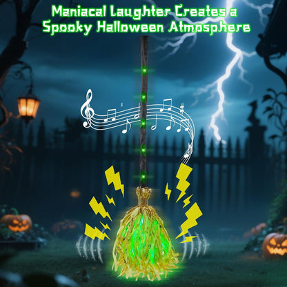 Animated Halloween Witch Broom with Lights, Sound and Motion Decor