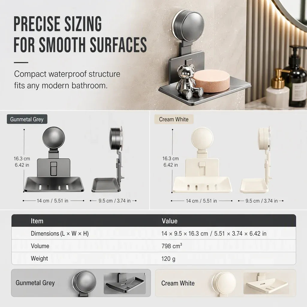 📢📢50% OFF !! ⏰Vacuum Suction Soap Dish: V-Shaped Drainage, Rustproof Aluminum, No Drilling, Twist-Lock🧼