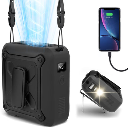 💨 5-in-1 Portable Waist Fan with 14500mAh PowerBank – High-Speed Outdoor Cooling Fan