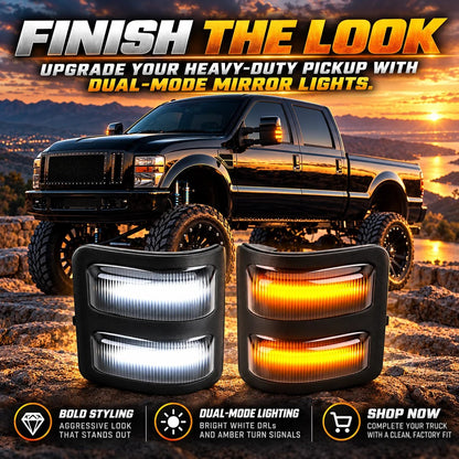 Dual-Mode LED Mirror Lights – White & Amber Turn Signal Upgrade for Heavy-Duty Trucks