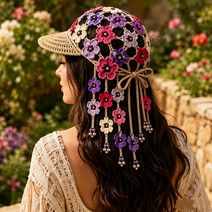 Handmade Crochet Sunflower Tassel Bell Hat | Adjustable Boho Festival Headpiece，Lightweight For Vacation & Photoshoots