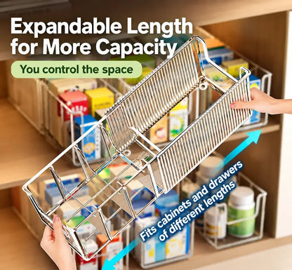 🗄️ 50% OFF! Transparent Extendable Storage Organiser – adjustable 24.5–43cm, clear PET walls let you see every item at a glance. Perfect for medicines, supplements & toiletries – no more rummaging! 🏠✨