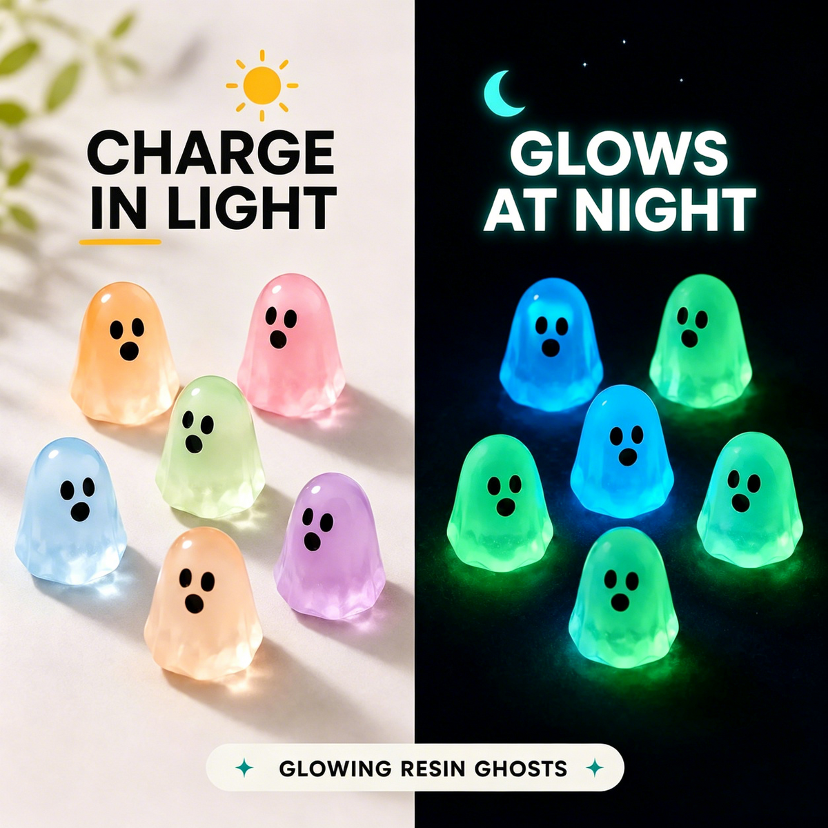 👻30-piece set of cute glow-in-the-dark ghost resin beads