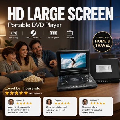 🎁Best Gift for Your Family🎉—📺 7.8' HD Portable DVD/EVD Player – Large Screen, Rechargeable & Compatible with DVD/CD/USB/SD