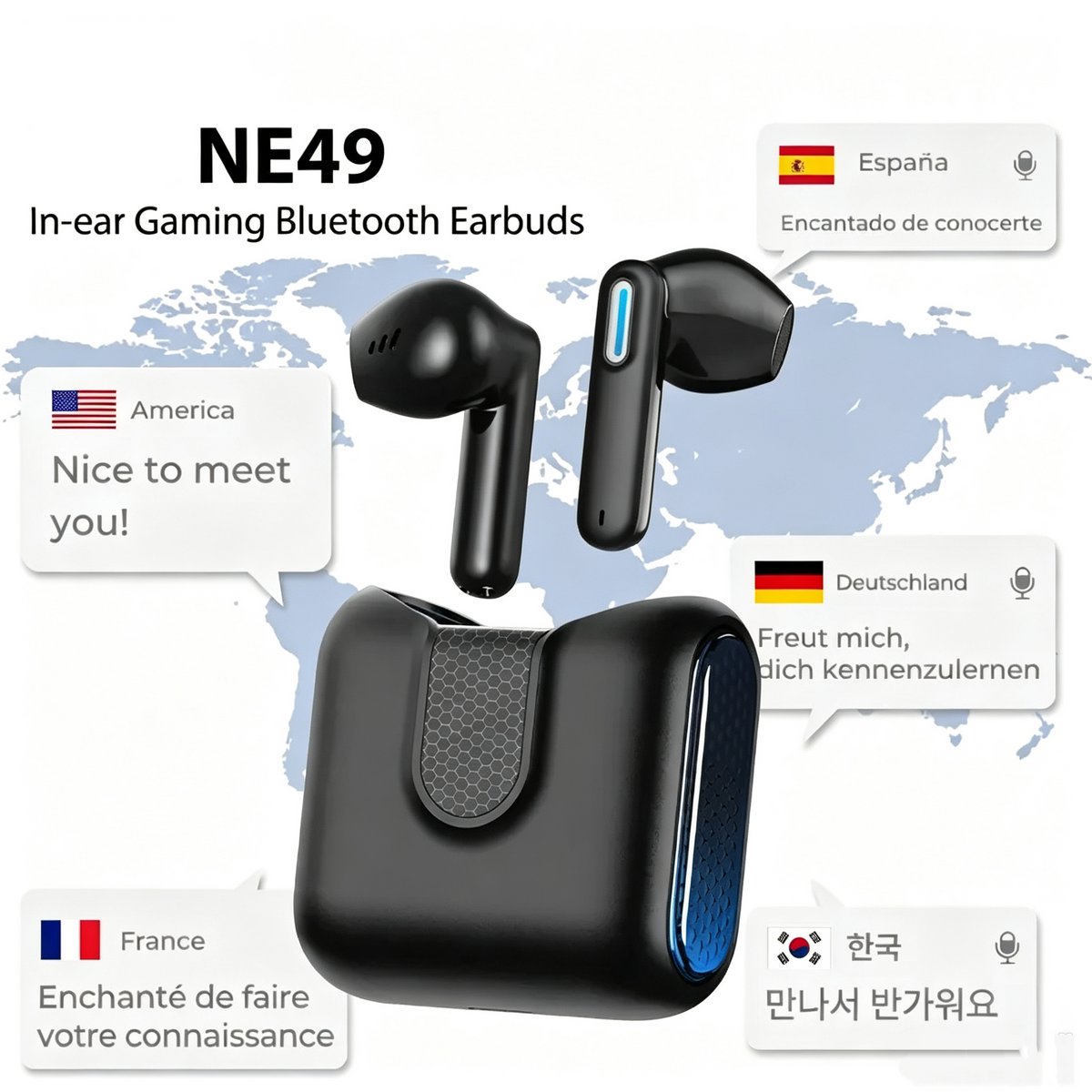 NE49 TWS Wireless Earbuds - Bluetooth 6.0 Gaming Headsets, High Fidelity, IPX5 Waterproof Headphones, Built-in Microphone, Gaming Stuff, Headphones Bluetooth, Mens Gifts, Birthday Gifts for Him, Ideal for Sports