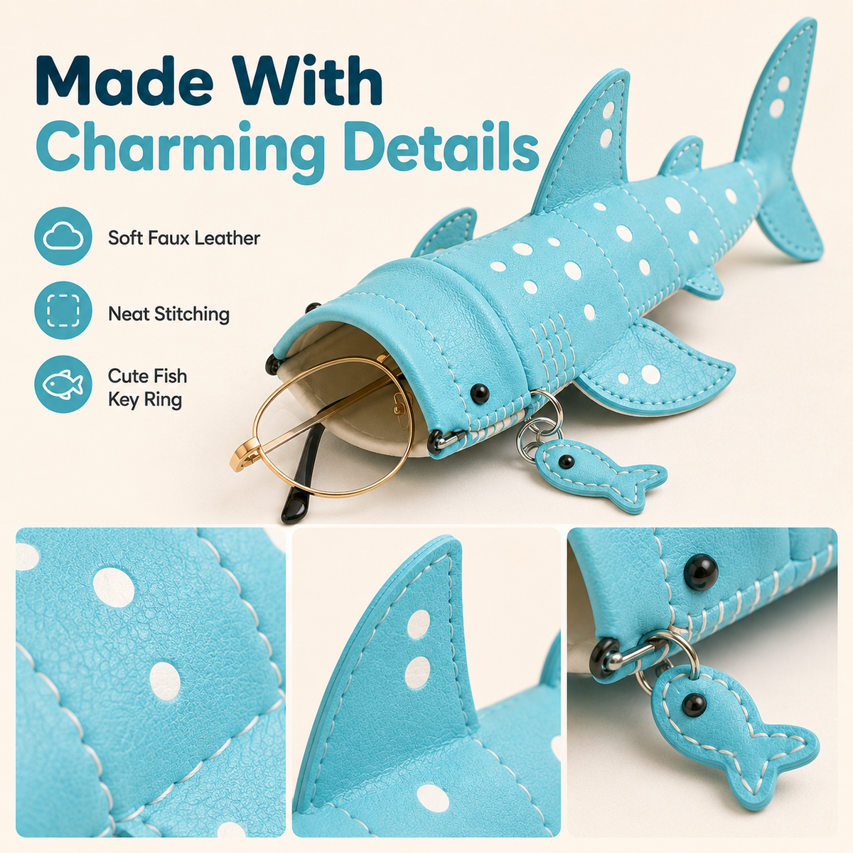 ✨🦈 Cute Whale Shark Wide-Mouth Glasses Case – Clip-On Eyewear & Essentials Pouch ✨