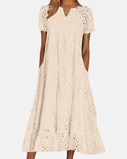 Women's V-Neck Hollow-Out Breathable Comfortable Maxi Dress