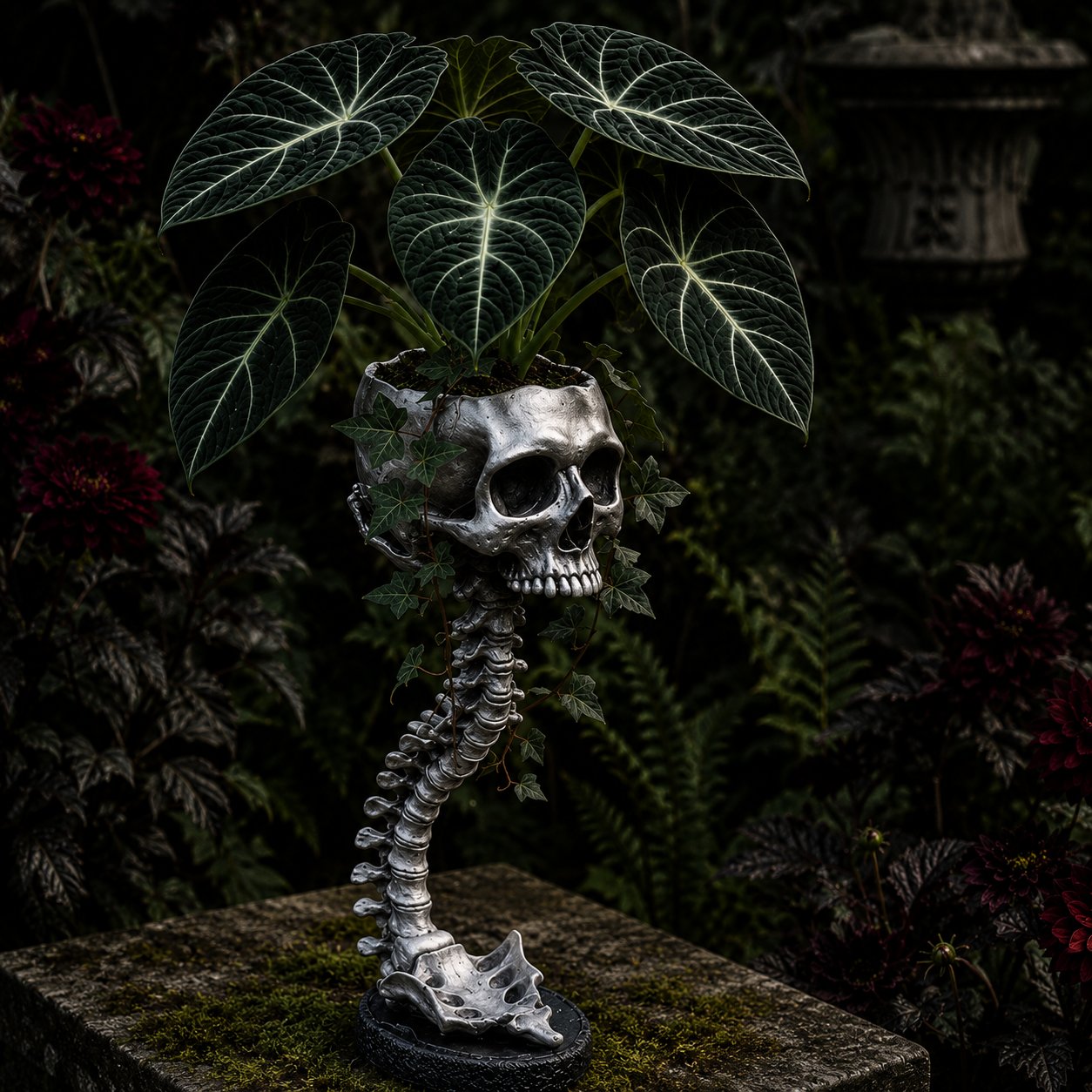 💀 🌿 Sculptured Skull Flowerpot