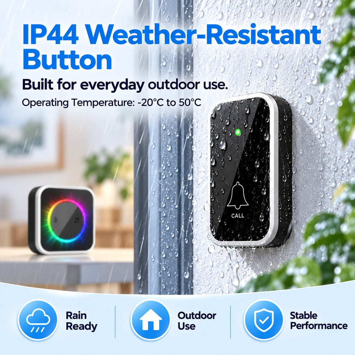 🔔 Wireless Doorbell with Colorful Flash Alert