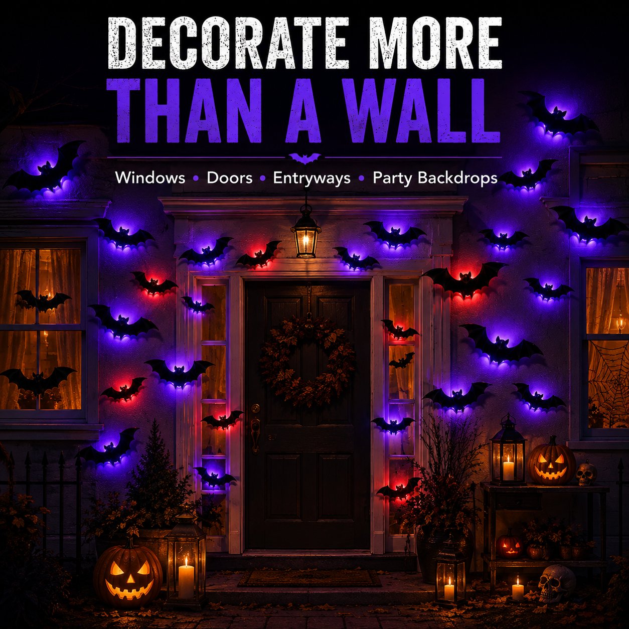 3D LED Glowing Bat Wall Decorations – Halloween Flying Bat Swarm Set