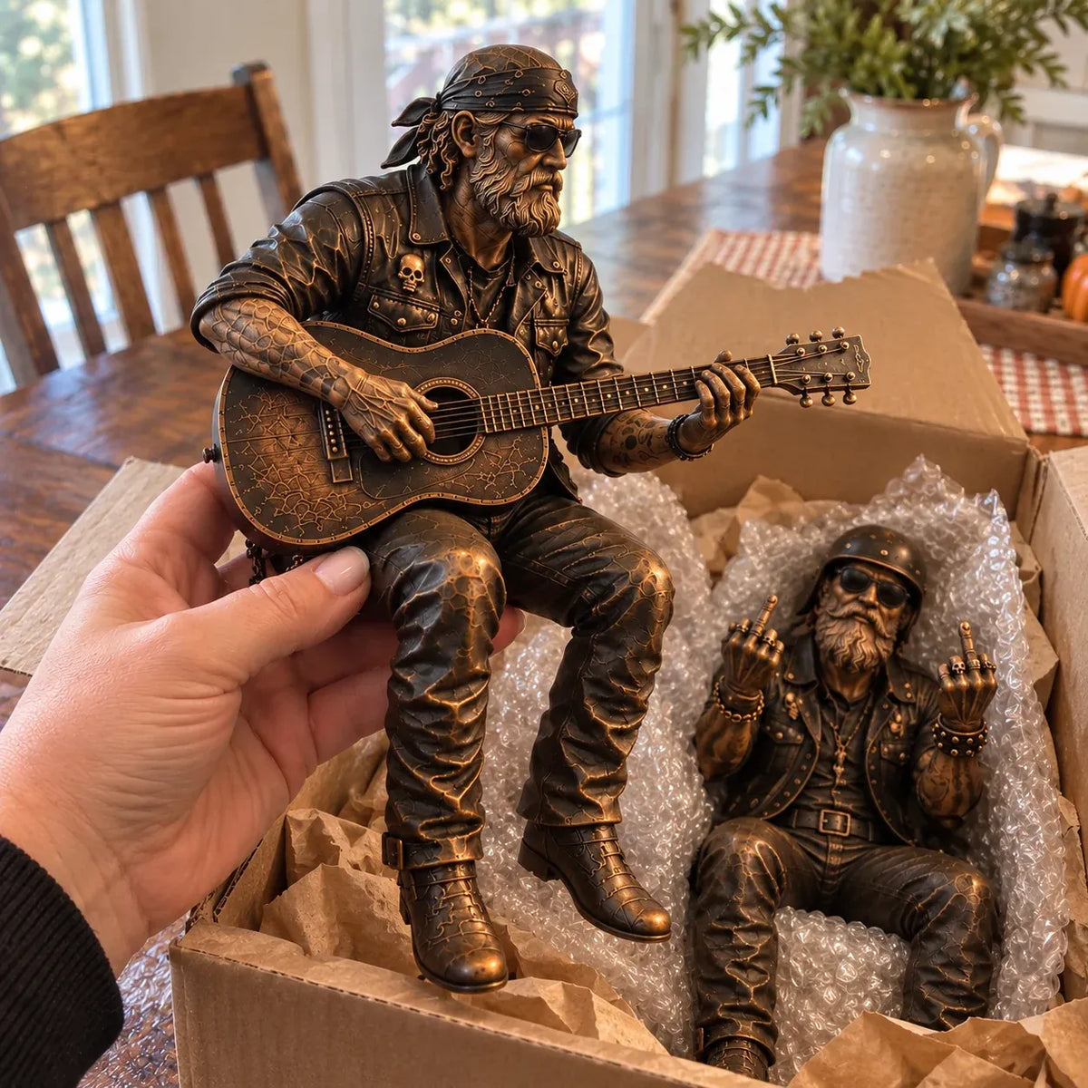 ⏳ Last Day 49% OFF – 🏍️ Old Biker Soul Shelf Sitter | 5 Rustic Rider Designs with Antique Bronze-Look Finish 🤎