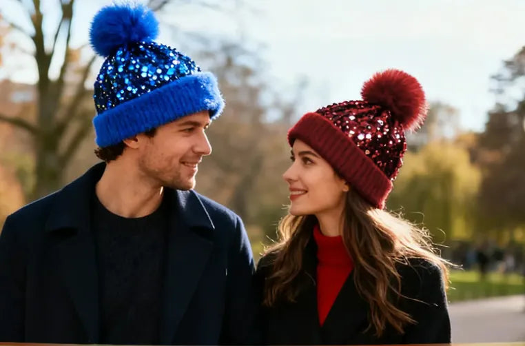 Sequin Fur Pom Beanie