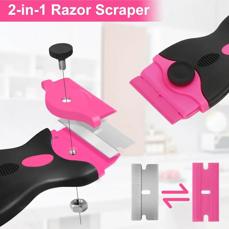 🎄2-in-1 Scraper Tool Set with 20Pcs Razor Blades for Removing Window Labels
