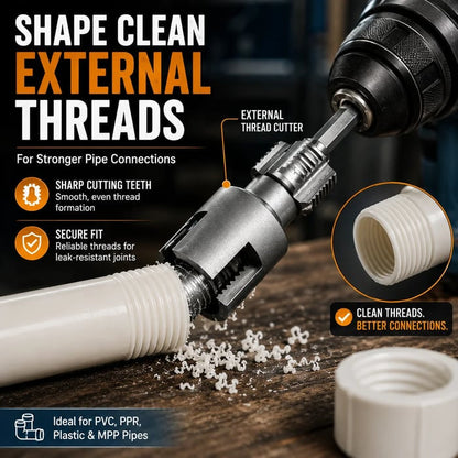 💯Drill-Powered Pipe Thread Cutting Bit — Internal & External Threading for 1/2' & 3/4' Plastic Pipes