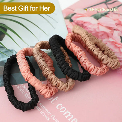 6Pcs Silk Hair Ties Small Silk Scrunchies for Women Girls Thin Skinny Hair Sleep Scrunchies No Damage