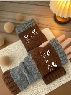 Let cats warm your hands🐱Knitted Fingerless Gloves🧶