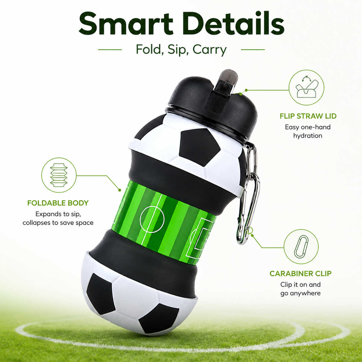 Soccer-themed Silicone Folding Water Bottle