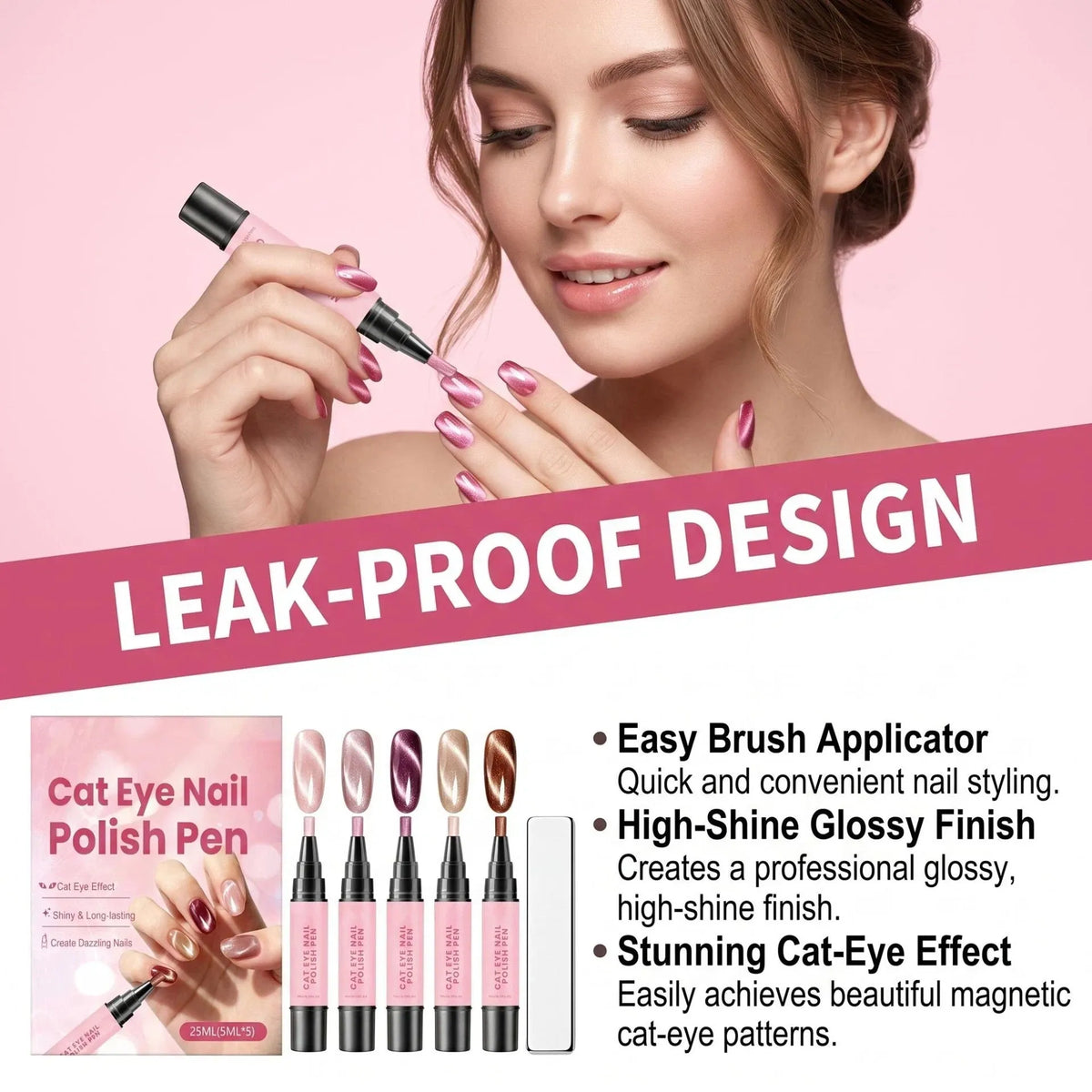 💅✨Cat‑Eye Gel Nail Polish Pen Set Magnetic Cat Eye Gel Pen 5‑Color Kit UV Curing Home Manicure Tools