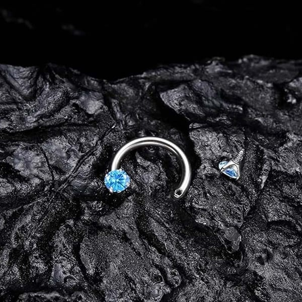 💖Zirconia Horseshoe Ring with Threaded Gems for Piercings